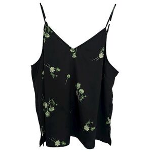 Halogen Women’s Black Floral V-Neck Spaghetti Strap Tank Top Sz 1(L)
